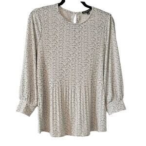 Adrianna Papell Womens M Print Knit Pleated Trapeze Top Blouse Black White